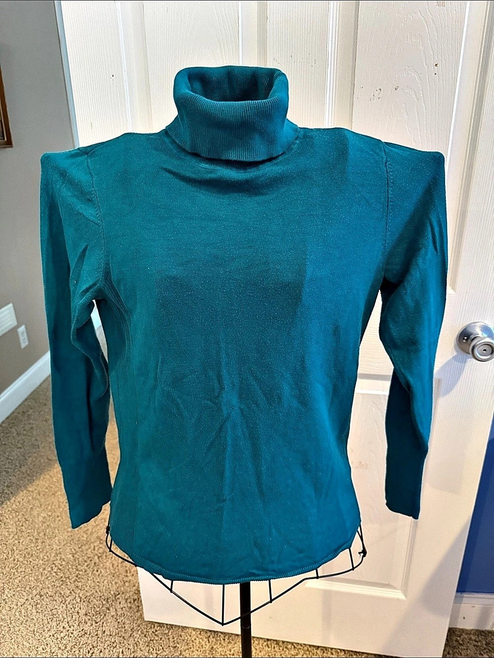 JM Collection Teal Lightweight Turtleneck Sweater Small Long Sleeve Blouse
